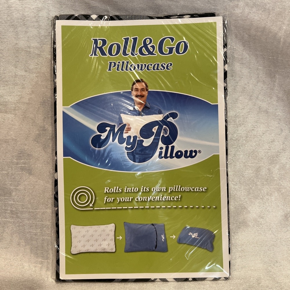 NEW My Pillow Roll & Go Pillowcase - Travel/ Kids- Black & White Plaid 12" x 18"